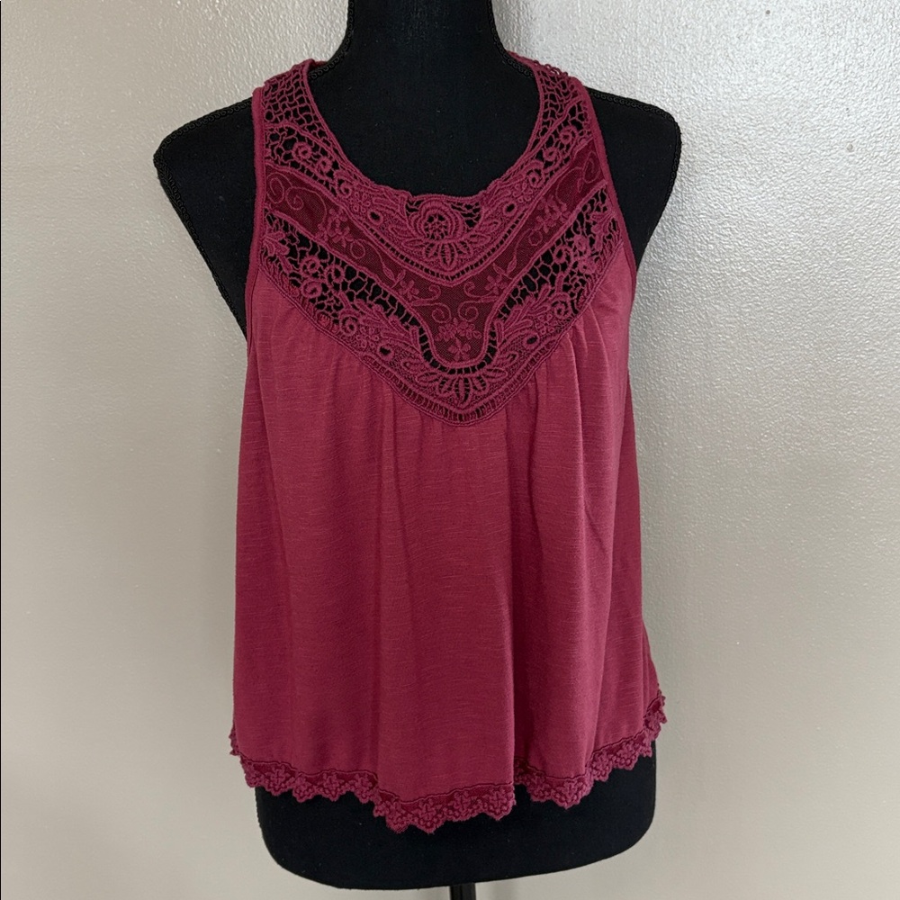 Full Tilt Burgundy Lace Detail Tank Top Size Medium